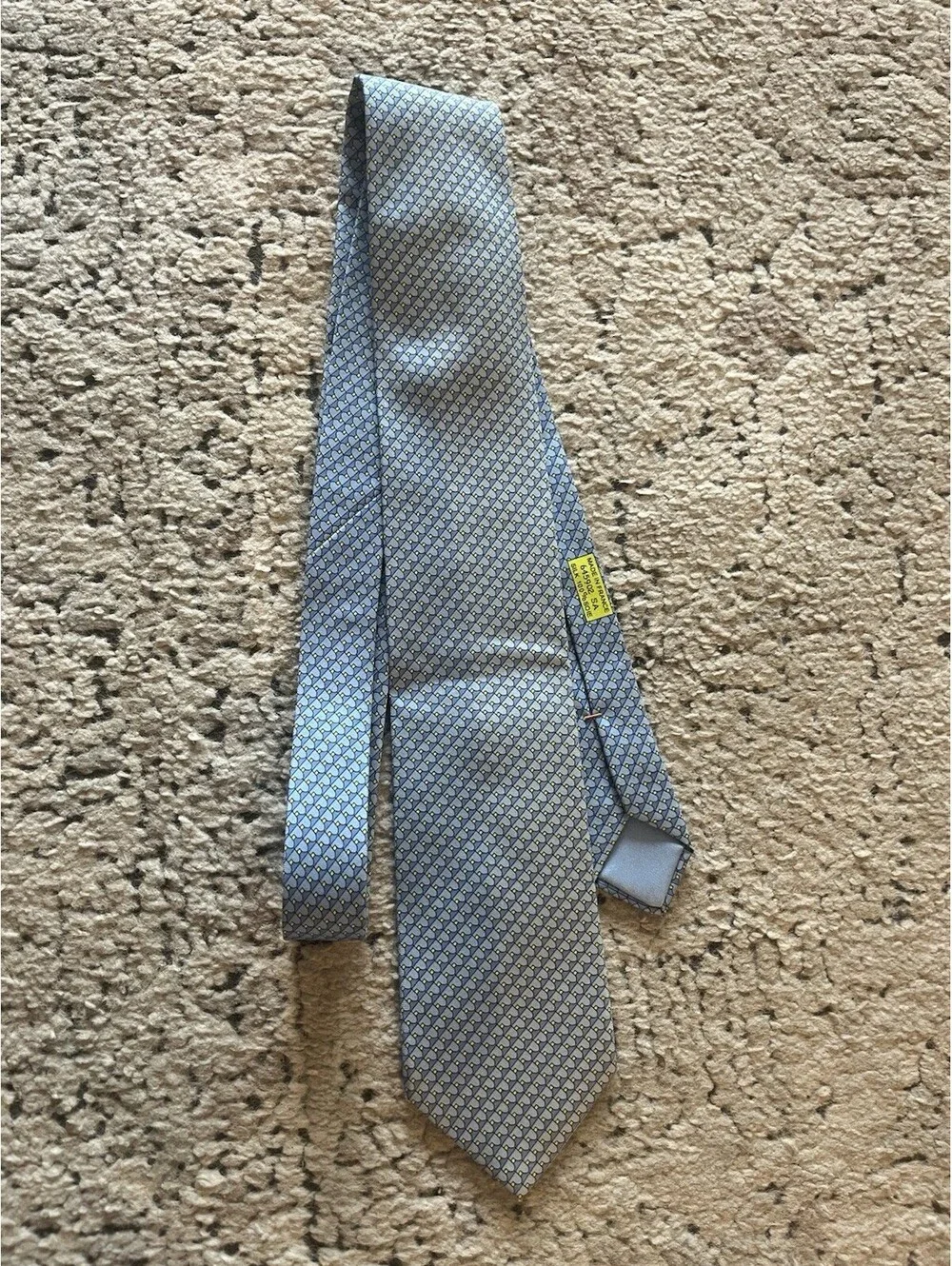 Hermes Paris Silk Tie Blue Yellow Geometric Pattern